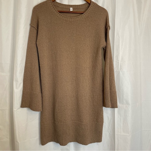 Women’s Brown Long Wide Sleeve Sweater Mini Dress Size Small - Picture 1 of 14
